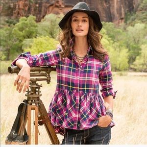SUNDANCE: Pink Plaid Baby Doll Top